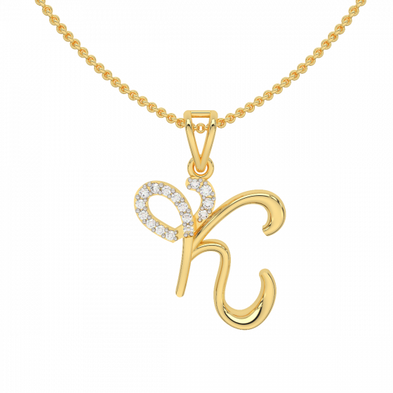 Letter K Heart Gold Diamond Pendant