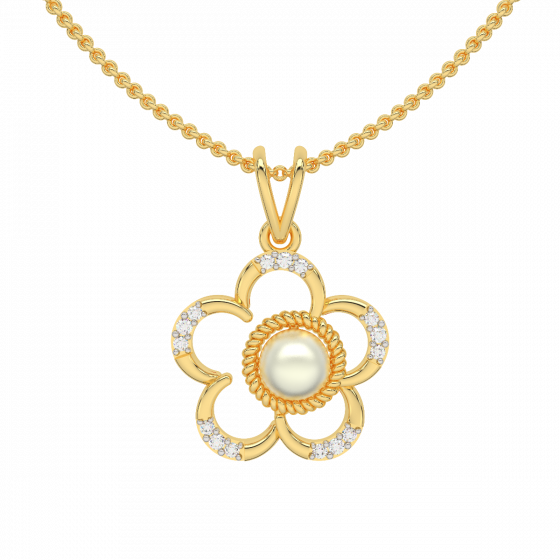 The Inflorescence Gold Diamond Pearl Pendant