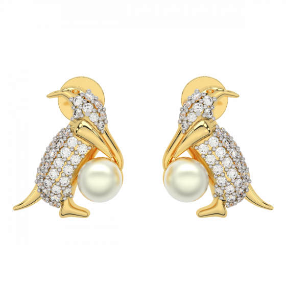So Fluffy! Gold Diamond Pearl Earrings