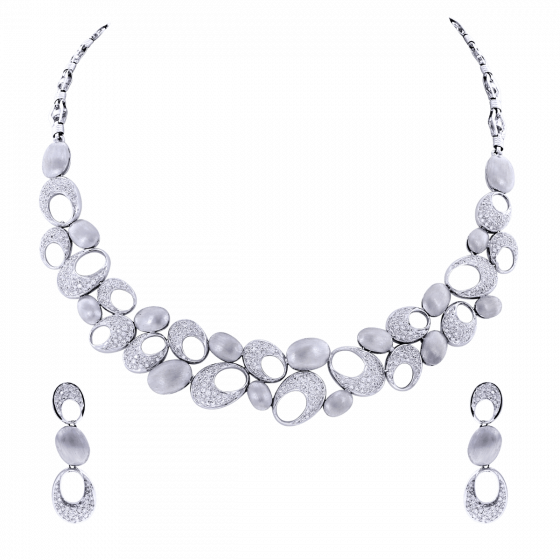 Bridal Gold & Diamond Necklace Set With Oval Motifs