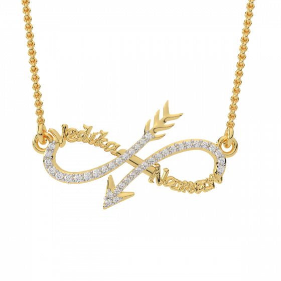 Infinity Arrow Best Couple Name Gold Diamond Pendant
