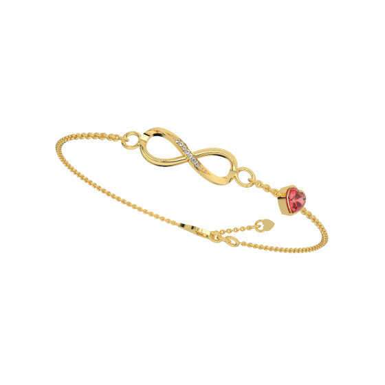 Infinty gold and diamond bracelet with Red heart