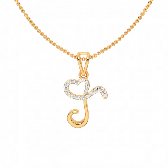 Alphabet T Heart Gold Diamond Pendant