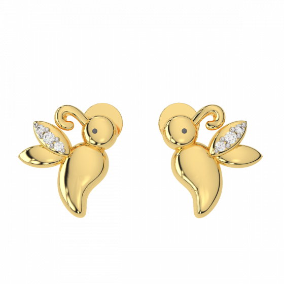 Mystic Fly Gold Diamond Stud Earrings