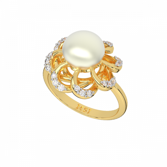 The Pearl Twirls Gold Diamond Ring