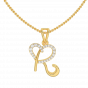 Alphabet R Heart Gold Diamond Pendant
