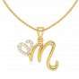 Letter M Heart Gold Diamond Pendant