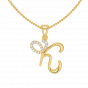 Letter K Heart Gold Diamond Pendant
