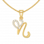 Letter N Heart Gold Diamond Pendant