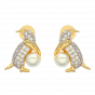 So Fluffy! Gold Diamond Pearl Earrings