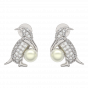 So Fluffy! Gold Diamond Pearl Earrings