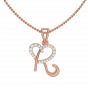 Alphabet R Heart Gold Diamond Pendant