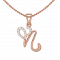 Letter N Heart Gold Diamond Pendant