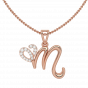 Letter M Heart Gold Diamond Pendant