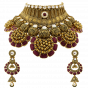 Bridal Gold Necklace Set With Red Stones & Coin Motif 